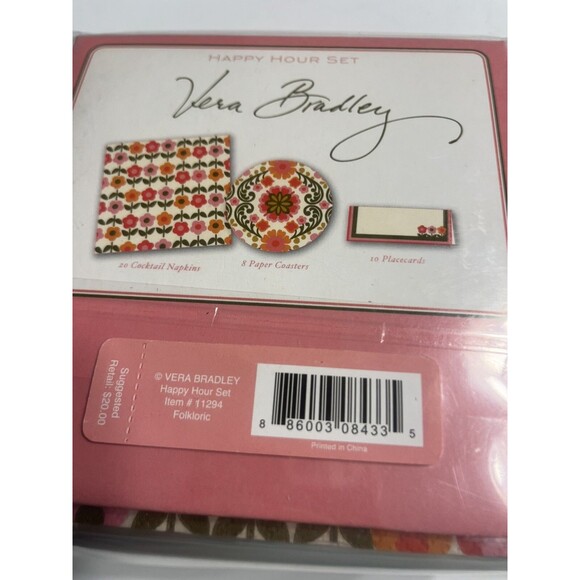 2 Vera Bradley Happy Hour Set, Napkins Coasters Place Cards Pink Green Yellow - Picture 7 of 9